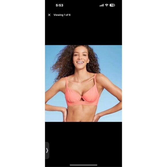 Shade & Shore 2x Bikini Tops Size 34B Coral and Beige New - Picture 3 of 5